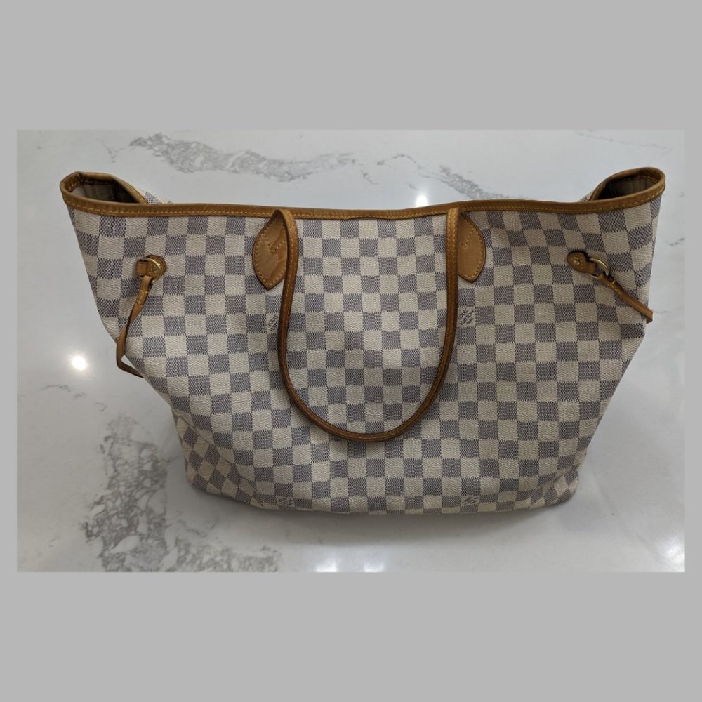 LOUIS VUITTON NEVERFULL MM AZUR - White Tote Bag